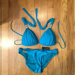 Turquoise and Gold Full Coverage Bikini